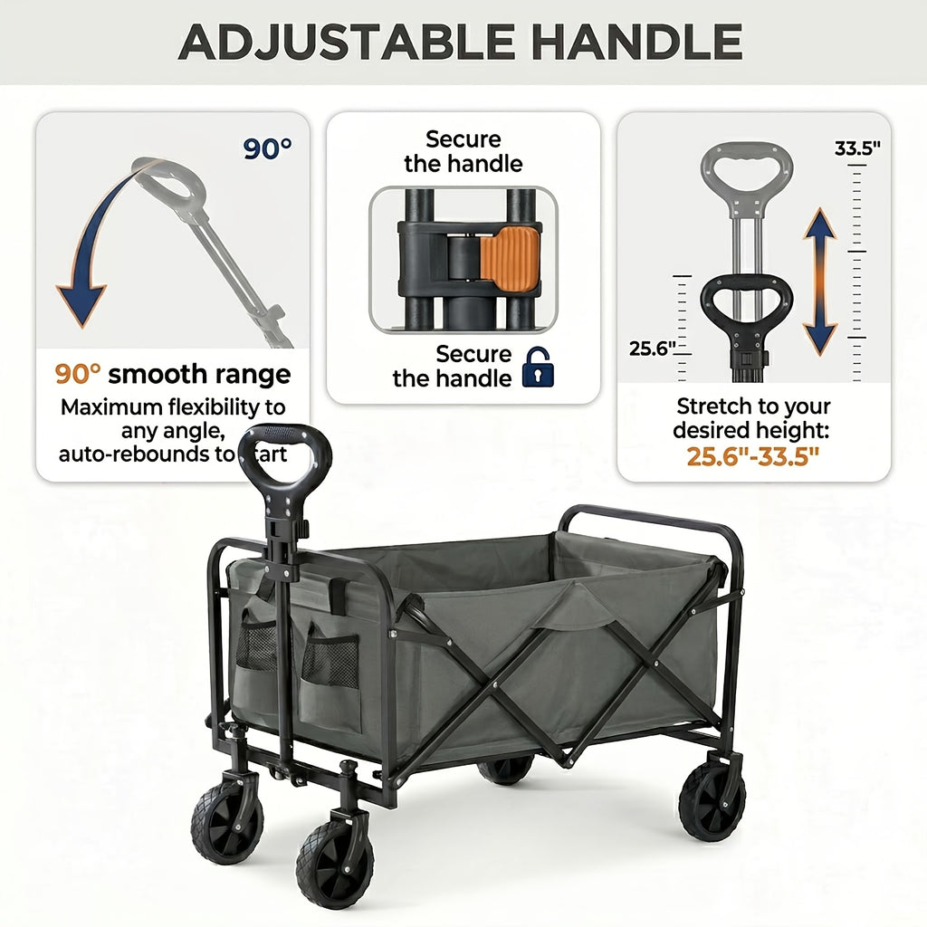Folding Wagon Cart, Collapsible Garden Wagon with All-Terrain Wheels, Heavy Duty Folding Utility Cart, Multifunctional Collapsible Wagon for Camping Beach Gardening