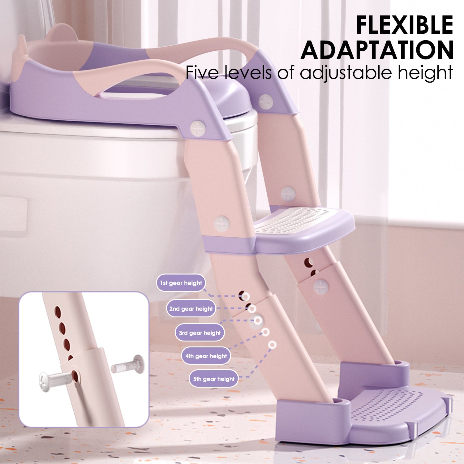 3-in-1 Potty Training Toilet & Potty Chair with Height Adjustment, Splash Guard & Anti-Slip Steps - Foldable Toddler / Training Seat, Soft & Step-by-Step Guide - Converts to -Like Toilet for Kids (Pink/Lavender)