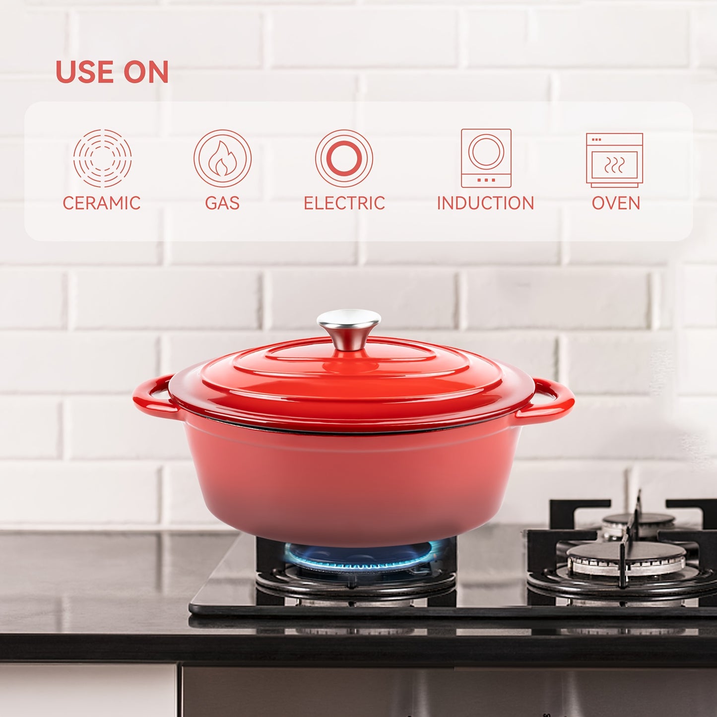 Enameled Cast Iron Dutch Oven 4.5 QT Oval with Lid & Dual Handles – Non-Stick Enamel Coated Cookware for Cooking, Bread Baking & Braising, Kerilyn Dutch Oven Pot for Canadian Kitchens, Multiple Colours
