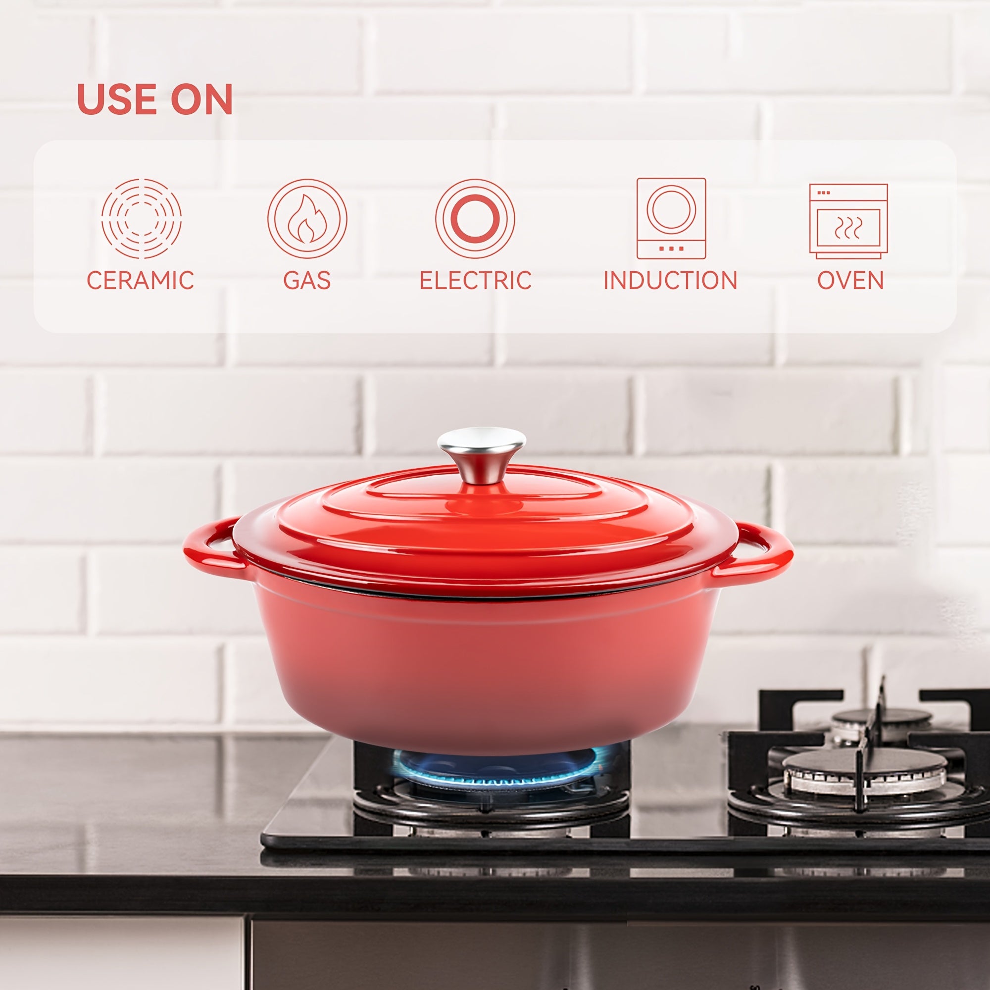 Kerilyn 4.5 QT Enameled Oval Dutch Oven Pot with Lid And Dual Handles, Cast Iron Dutch Oven for Cooking, Bread Baking, Non-Stick Enamel Coated Cookware