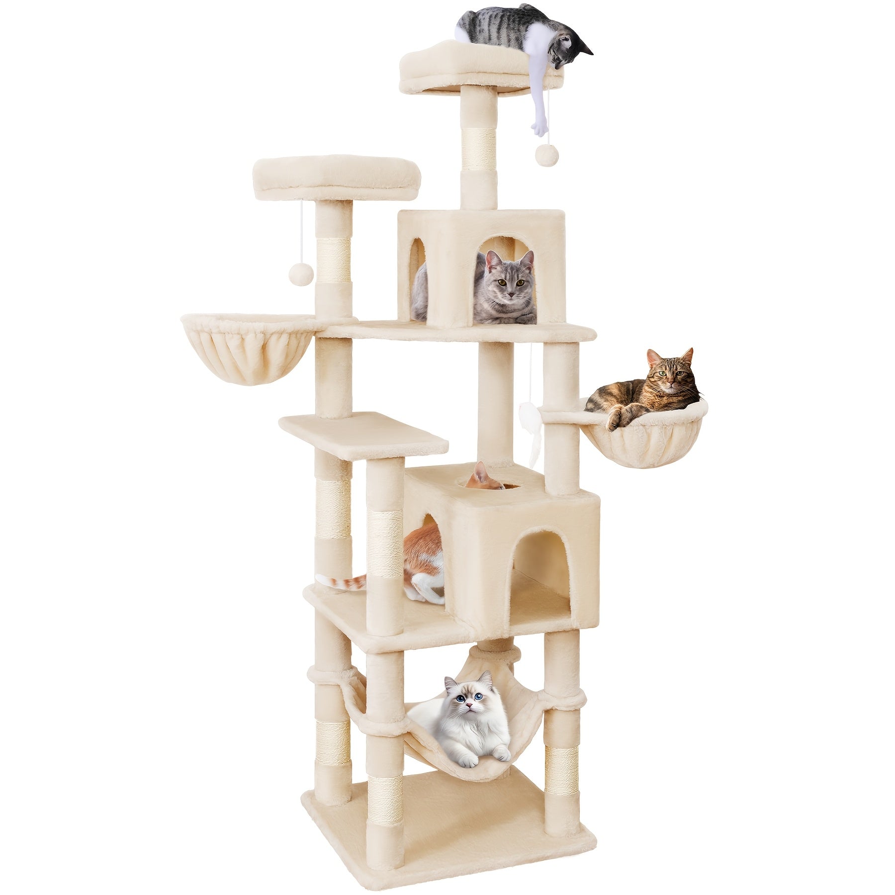 Large Cat Tree Tower 71–84 Inch – Multi-Level Cat Condo with Scratching Posts, 2 Perches, 2 Cat Houses & Dangling Toy for Large Indoor Cats