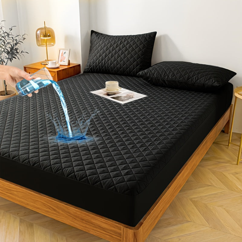Waterproof Mattress Protector with Embossed Design – Non-Slip Thickened Cover, 21" Deep Pocket, Optional Pillowcase, Twin Full Queen King, 19 Colours