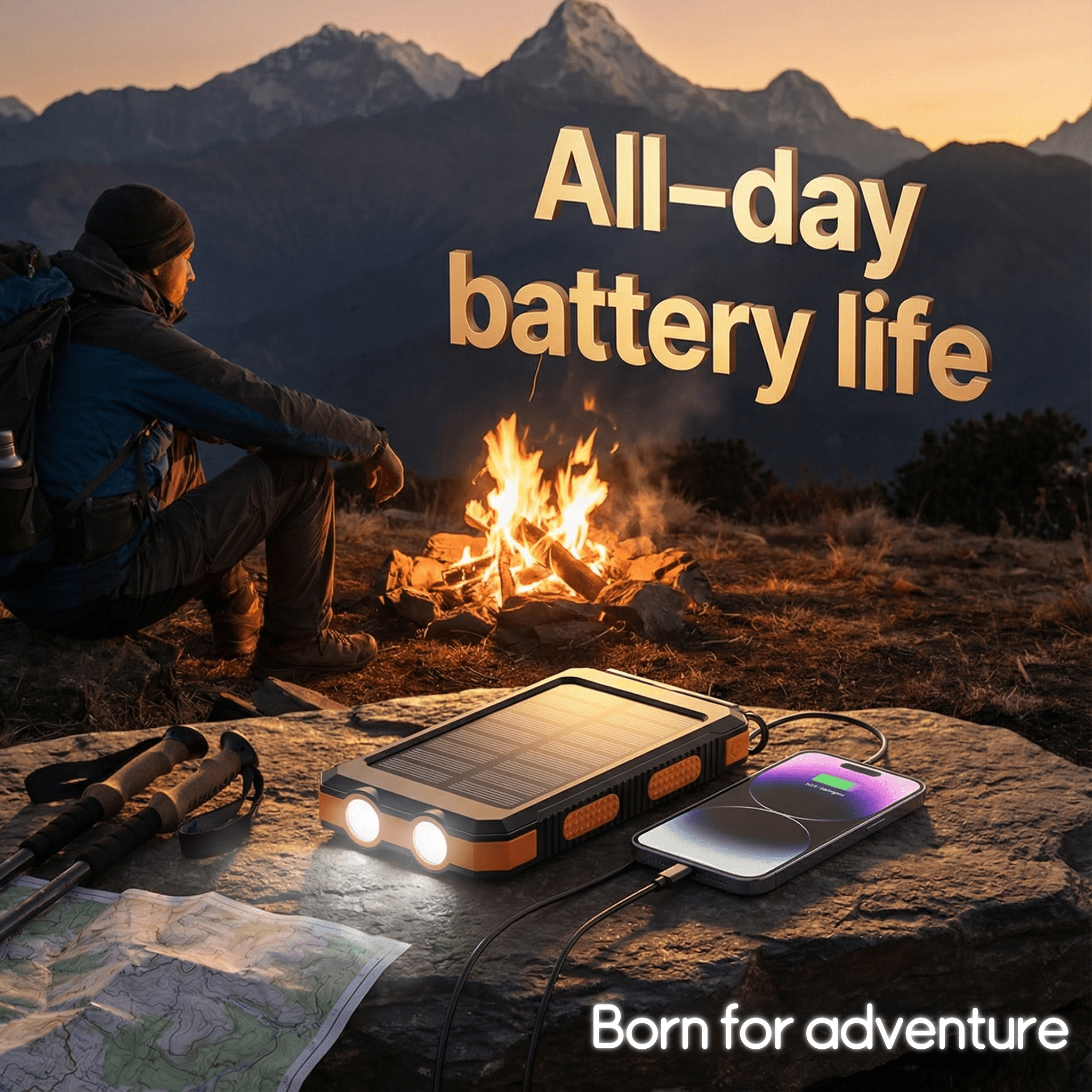 20000mAh Solar Power Bank, Portable Solar Charger with Dual 5V USB Ports, Built-in Flashlight & Compass