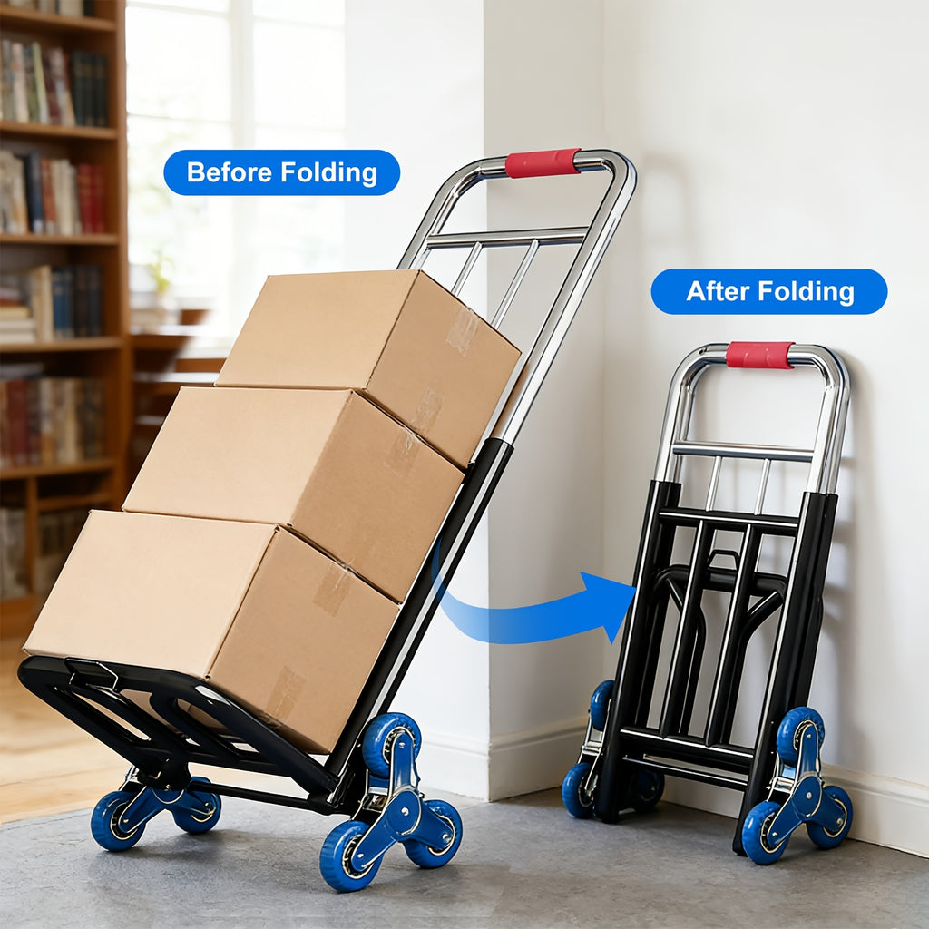 Stair Climbing Hand Truck, Heavy Duty Folding Trolley Cart, Portable Stair Climber Dolly For Moving, Shopping, Warehouse & Home Use, Load-Bearing Utility Cart