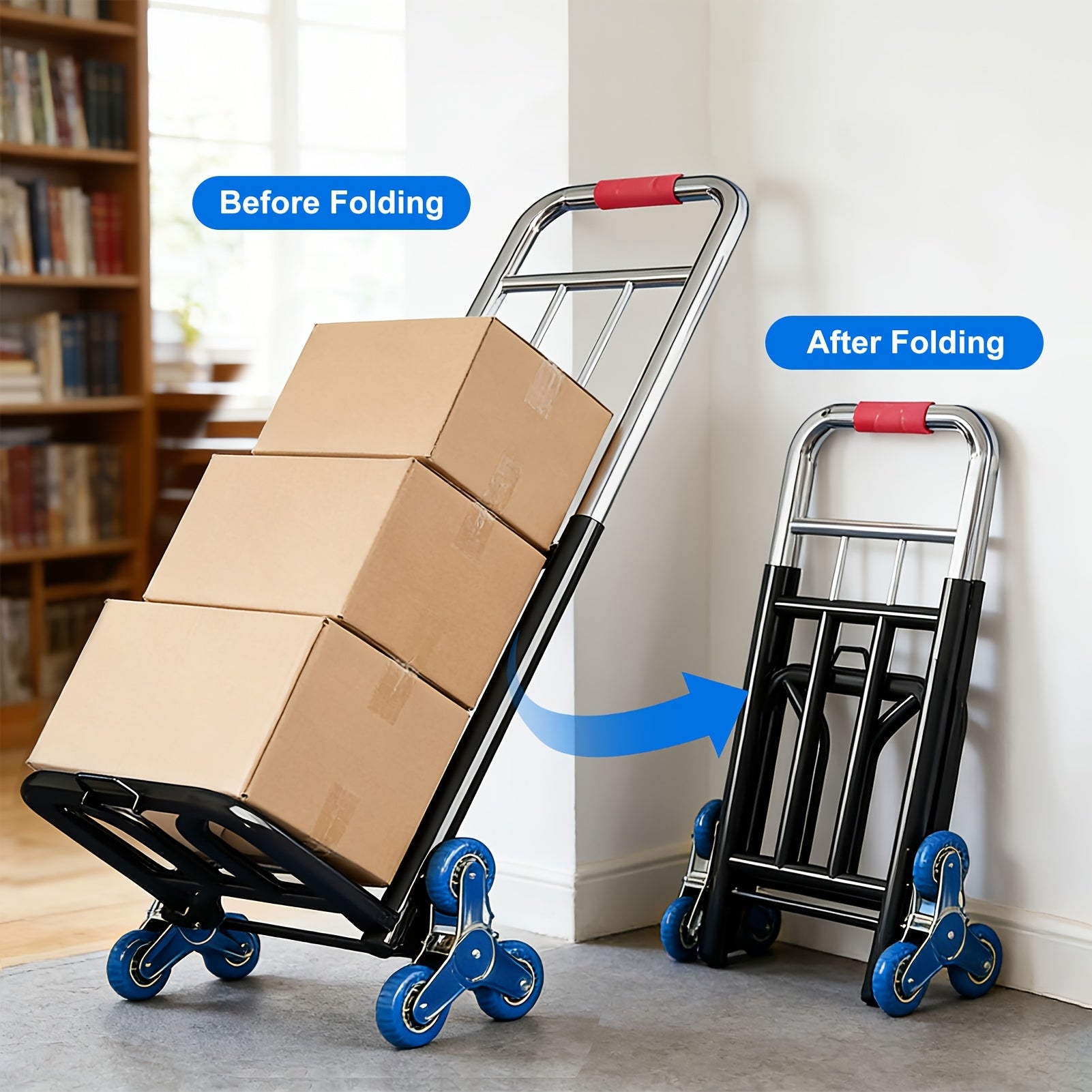 Stair Climbing Hand Truck, Heavy Duty Folding Trolley Cart, Portable Stair Climber Dolly For Moving, Shopping, Warehouse & Home Use, Load-Bearing Utility Cart