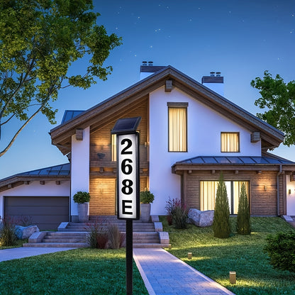 Solar Powered House Number Lamp with Pole – Auto On/Off Outdoor Address Light Warm White 2700K, Durable PVC Solar Address Sign for Driveway Mailbox Curb Appeal