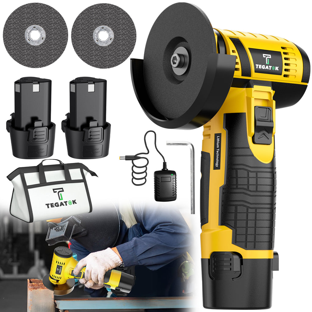Lightweight Mini Cordless Angle Grinder and Sander 2in 1 Combo Kit Portable Small Electric Power Tool Set with 1or 2 Batteries and 2 Grinding Wheels for Home Improvement DIY Projects Grinding Polishing Sharpening Metal Stone Wood