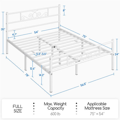 Scroll Metal Bed Frame with Headboard & Footboard – Space-Saving Iron Platform Bed, No Box Spring Needed, Twin Full Queen, Black or White, for Bedroom Guest Room Dorm – ALDEN DESIGN