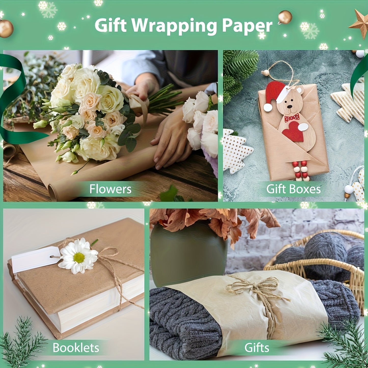Kraft Wrapping Paper Roll Vibrant Colors – Multi-Use for Gift Wrapping, Art Projects, Table Runner, Bulletin Board, Bouquet Wrapping, Party Supplies & Shipping Packaging – Christmas Crafts