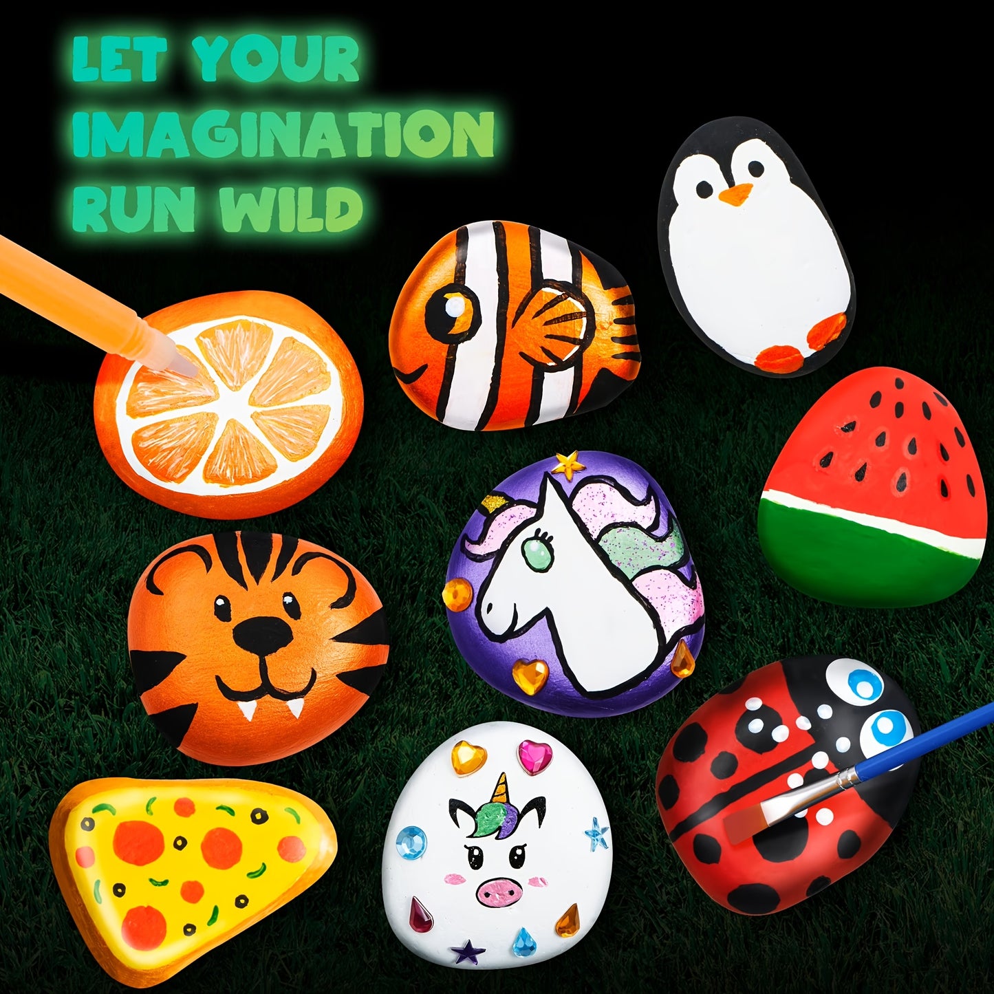 Rock Painting Kit for Kids 90+ Pieces with Glow in the Dark Paints – Arts & Crafts Set for Ages 6+, Creative DIY Gift for Boys & Girls, Birthday, Easter & Christmas