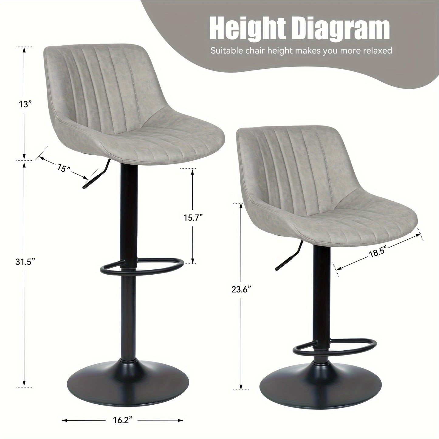 Nalupatio Bar Stools Set of 2 Adjustable Counter Height Swivel Fabric Seat with Ergonomic Back Support - Modern Kitchen Island Chairs for Home & Dining Room, Canada