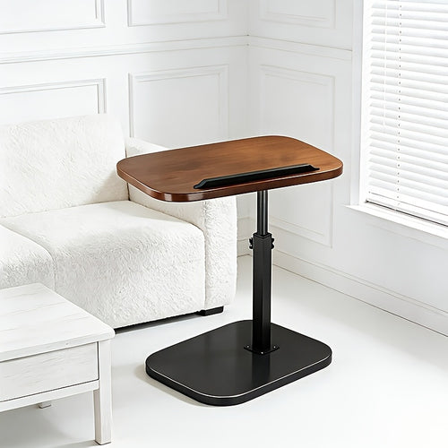 Adjustable Height C-Shaped Rolling Side Table 360° Rotating End Table with Walnut Veneer Top Steel Frame Four-Wheel Mobile Sofa Bedside Laptop Table for Living Room Bedroom Home Office Small Space Canada