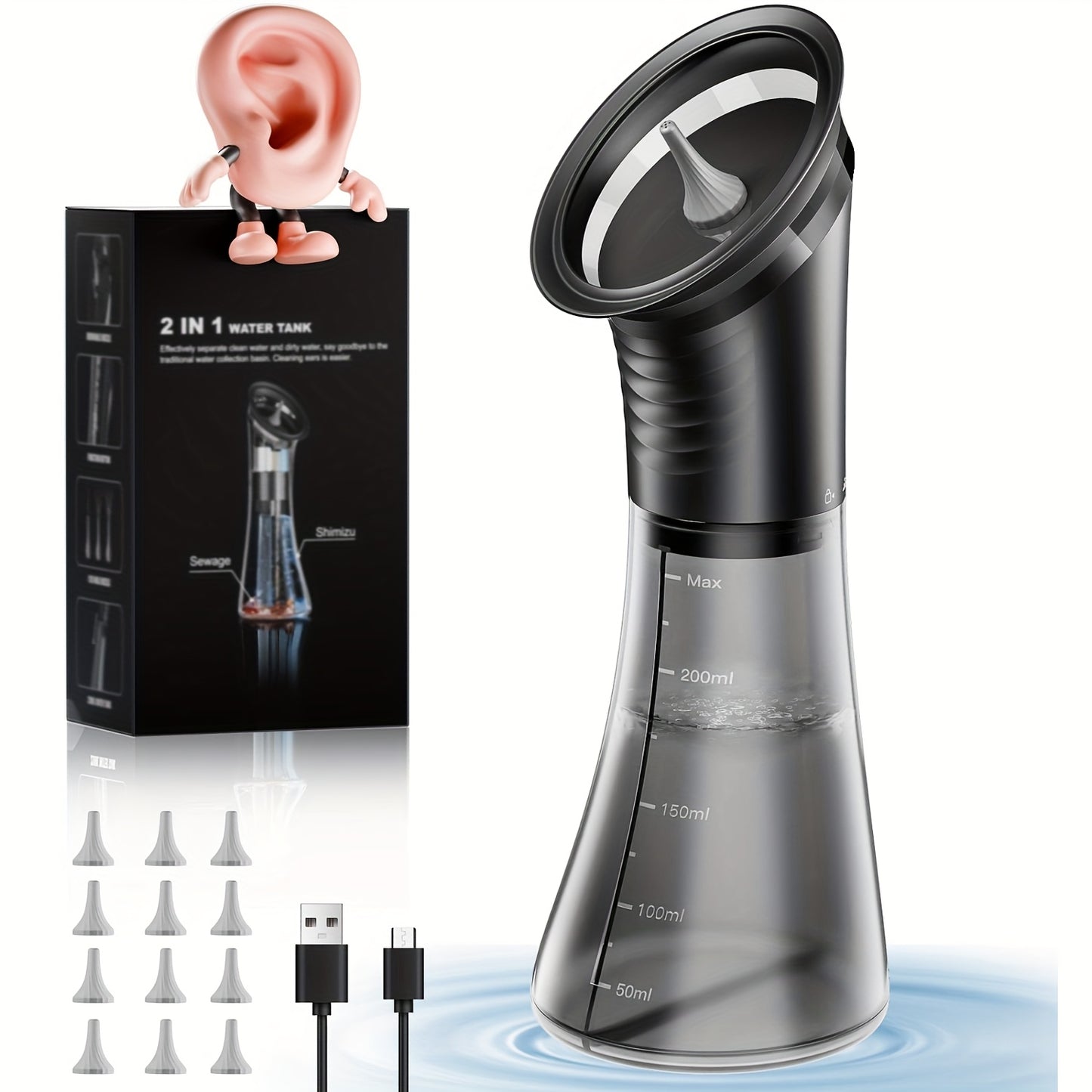 Electric Ear Wax Removal Kit – Professional Ear Cleaner with Waste Tank, 3 Pressure Modes, LED Display, 2000mAh USB-C Rechargeable, Wastewater Recovery, Safe for Family Use | ShopVora CA