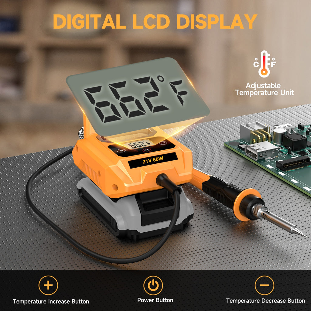 Cordless Soldering Station for Dewalt 20V Max Battery - Electric Digital LCD Display Soldering Iron Station Fast Heating Up Soldering Station for DIY, Suitable for electrical maintenance (excluding batteries), DIY Projects, Home Repairs, Compact Design, P
