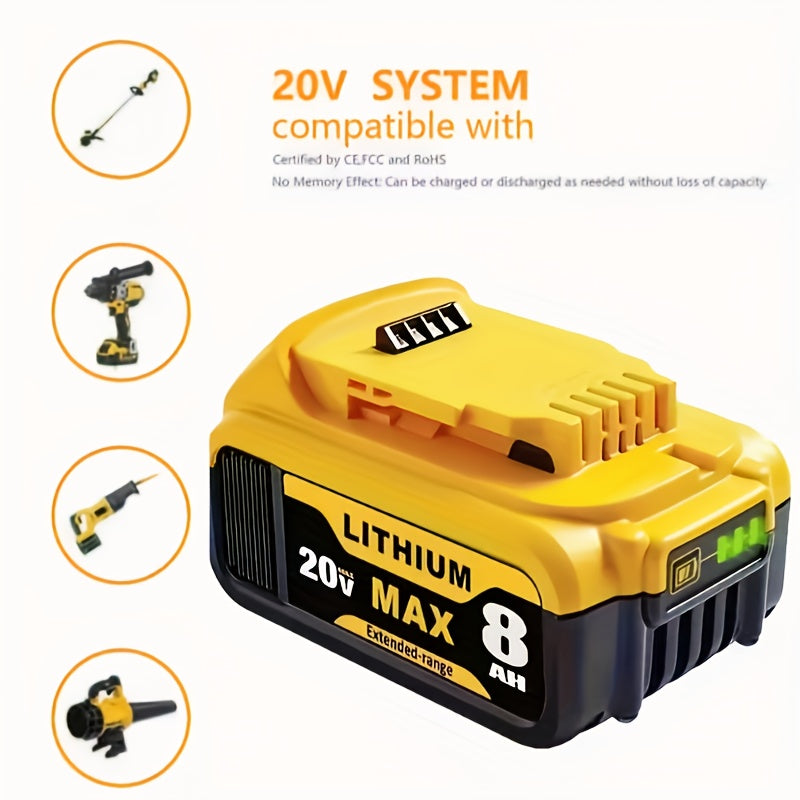 1/2-Pack 8000Mah Replace for DCB200 20V Max Battery Compatible with DCB606 DCB609 DCB612 DCB201 DCB200 DCB206 DCB207 Apply to DW Cordless Power Tools