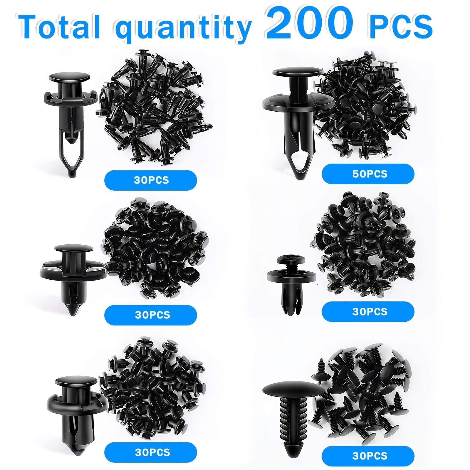 200pcs Multi-Purpose Universal Automotive Clamps, Mixed Sizes 6mm-10mm, Durable And Sturdy, Portable And Practical, Multi-Use Automotive Fasteners, Suitable for Car Bumper, Fender, And Trim Repairs