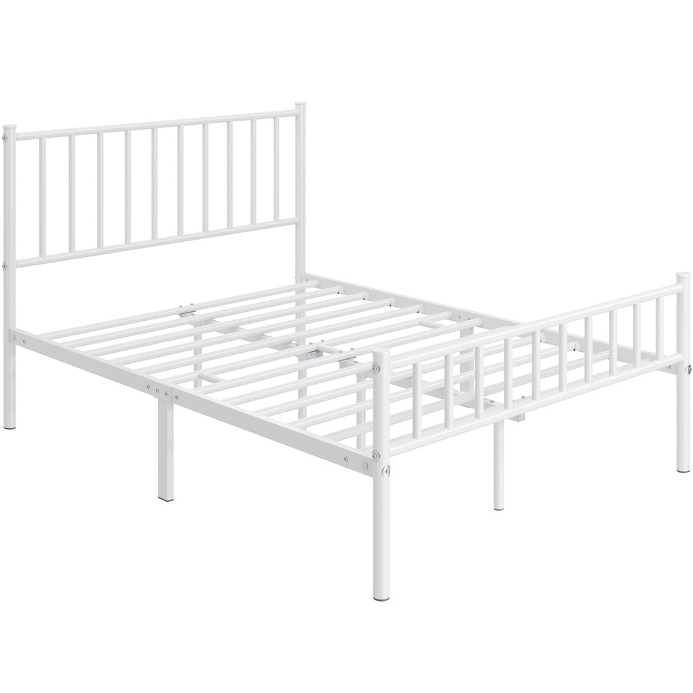 ALDEN DESIGN Bed Frame, Metal Platform Bed Frame, Minimalist Metal Bed Frame with Vertical Bar Headboard and Footboard, Underbed Storage, Bedroom, Farmhouse Metal Bed Foundation for Guest Room, Loft, Condo, Apartment, White/Black, Twin/Full/Queen Size
