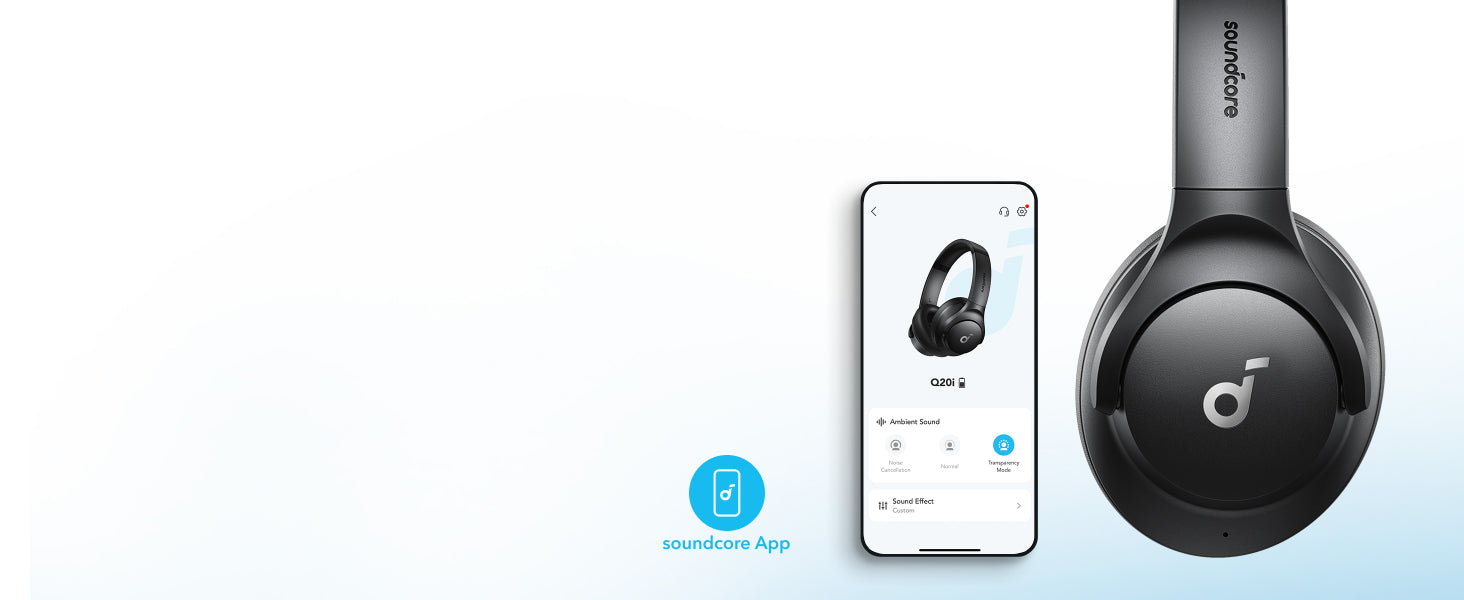 soundcore by Anker Q20i Hybrid Active Noise Cancelling Headphones, Wireless Over-Ear Bluetooth, 40H Long ANC Playtime, Hi-Res Audio, Big Bass, Customize via an App, Transparency Mode, Ideal for Travel (Renewed)
