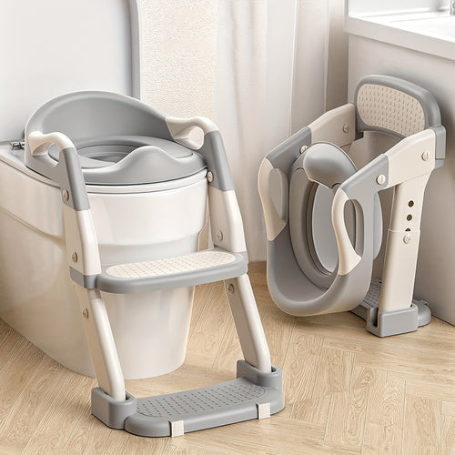 3-in-1 Folding Kids Toilet Ladder Stool with Anti-Slip Footstool – Adjustable Height Portable Potty Training Step Stool for Toddlers & Children, Space-Saving Bathroom Furniture