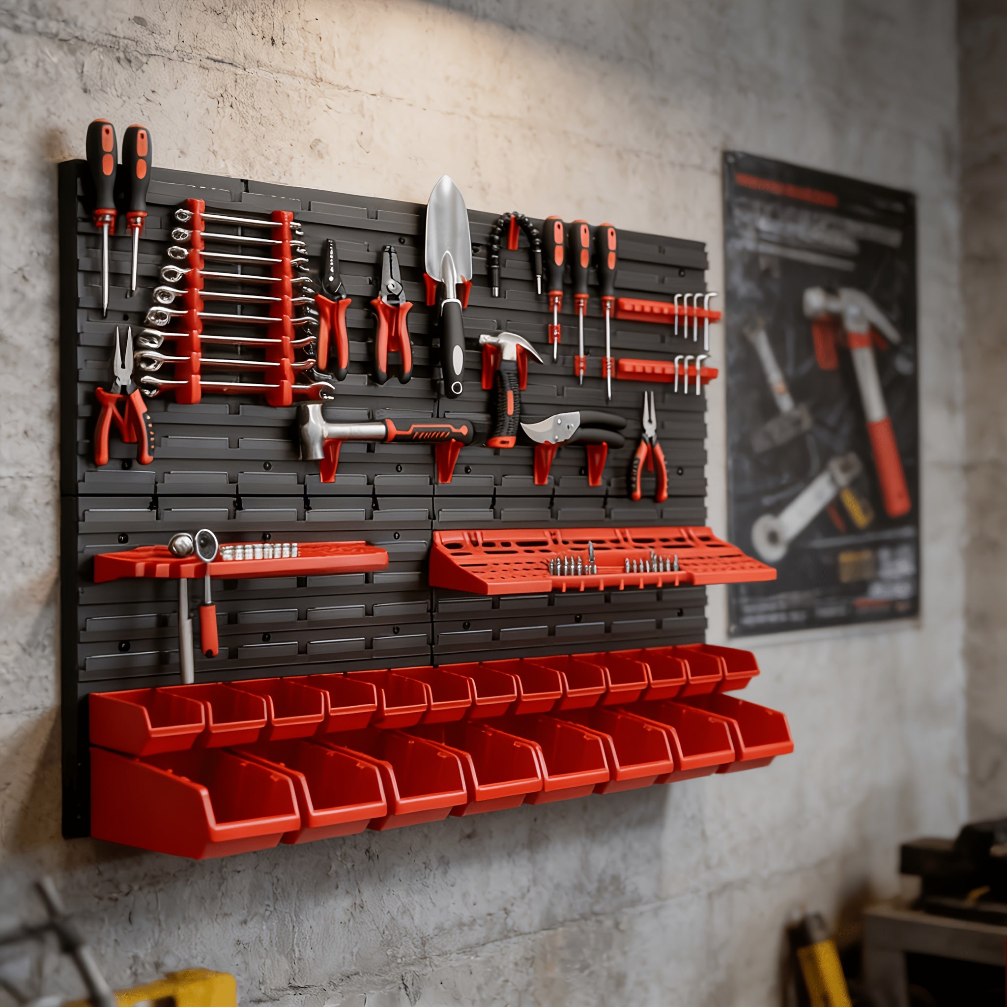Wall-Mounted Garage Storage Rack System 18-98 Jars – Heavy-Duty Small Parts Organizer for Screws Nuts Bolts Nails, Workshop Shelf, Easy Install, Multiple Configurations, Canada
