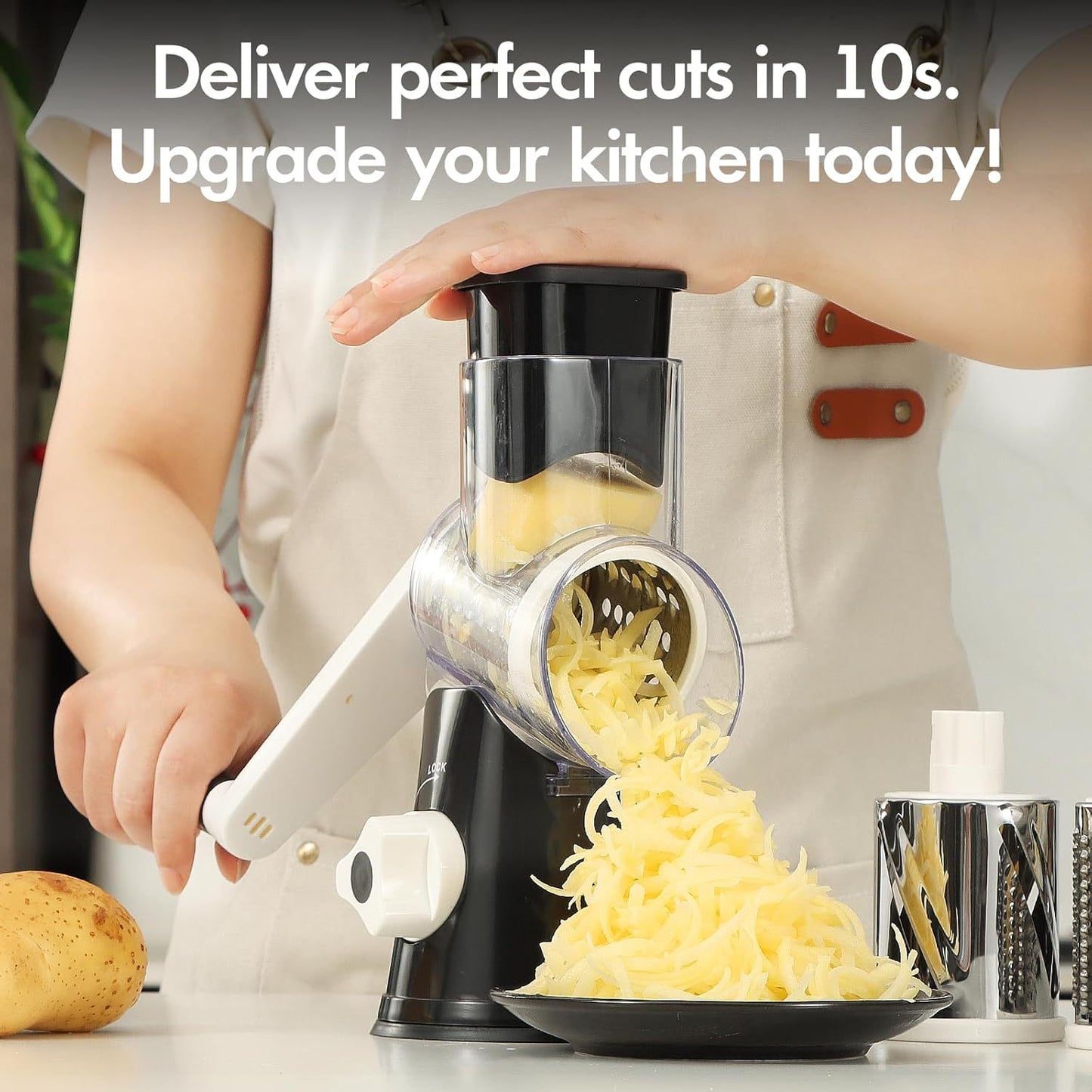 4-Piece Hand-Crank Drum Vegetable Cutter & Slicer – Manual Multi-Functional Kitchen Vegetable Chopper with Interchangeable Drums for Shredding, Slicing & Grating