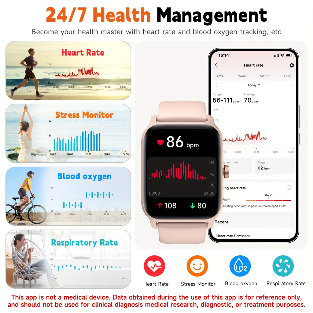 Mother'S Day Gift, FAWEIO Smartwatch For Women Men (Answer/Make Calls), 1.8" Full Touch HD Screen Smart Watch, Built-in Alexa, 100+ Sports Modes, WaterProof, Fitness Activity Tracker Pedometer, For IPhone & Android