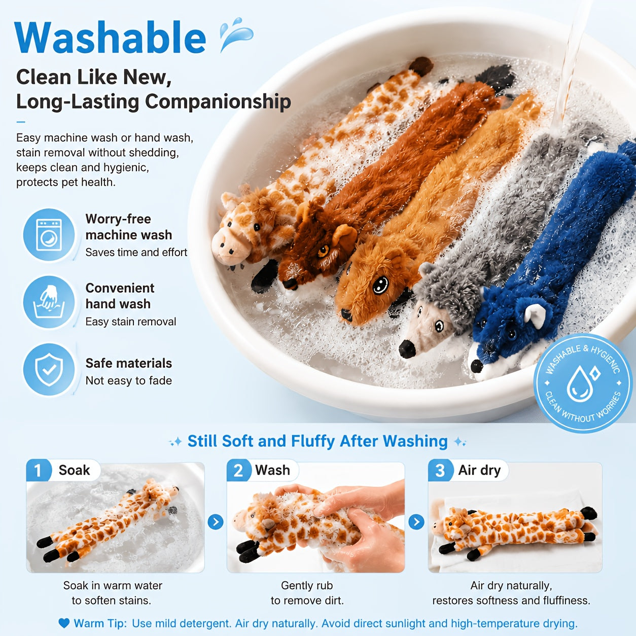 Crinkle Squeaky Dog Toys 5-Pack – No Stuffing Plush Animal Chew Toys for Large & Medium Dogs, Multi-Colored Soft Squeaky Doggie Toy Set