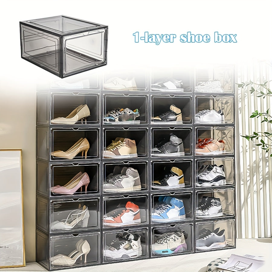 6-Layer Transparent Shoes Box Thickened Foldable Sneaker Shoe Organizers Stackable Dustproof High-Top Cabinet Shoe Rack Shelf