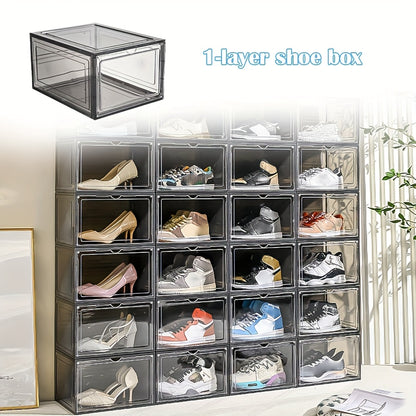 Transparent Stackable Shoe Box Organizer 6-Layer Foldable – Thickened Dustproof Clear Sneaker Storage Cabinet for High-Top Shoes, Shoe Rack Shelf for Closet