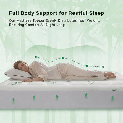 Bamboo Rayon Cooling Mattress Topper for Hot Sleepers – Pillow Top Mattress Pad with 8-21" Deep Pocket, Breathable & Soft, CA Warehouse