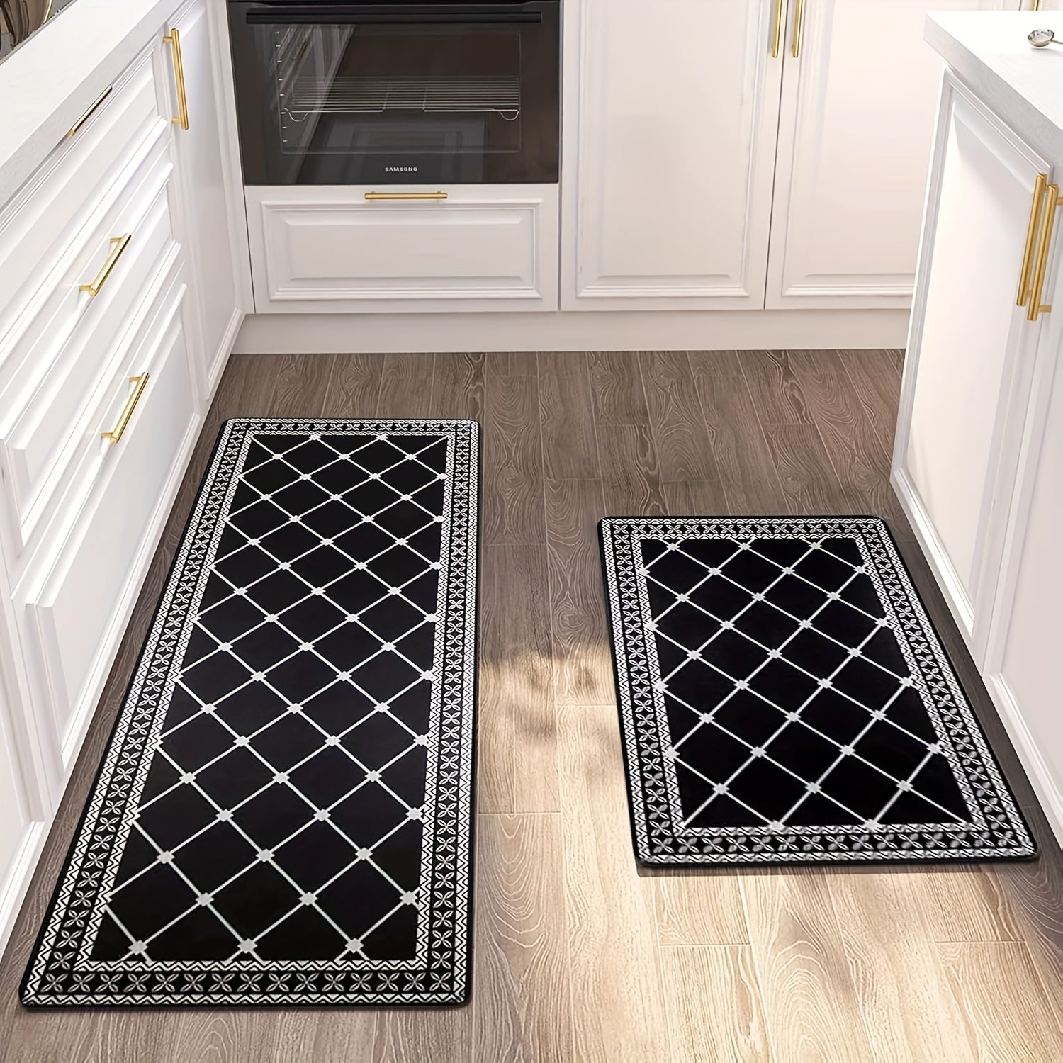 Anti Fatigue Kitchen Mat Set of 2 Non-Slip Cushioned Kitchen Rugs 17x47+17x28 Inch PVC Foam Comfort Standing Mat Farmhouse Kitchen Floor Mats Wipe Clean Runner Rug for Kitchen Laundry Room