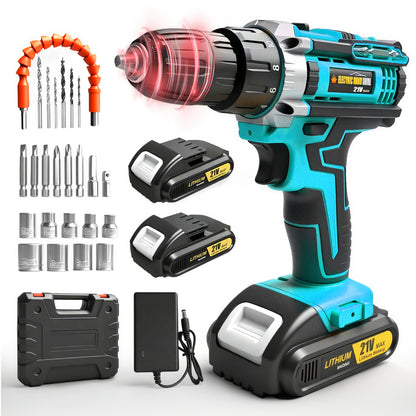 Lithium-Ion Cordless Drill Set with Battery & Charger – 3/8" Keyless Chuck, Variable Speed, 16-Position Clutch & 24 Drill Bits | Home & Automotive Power Tool | Red, Yellow or Blue | ShopVora CA