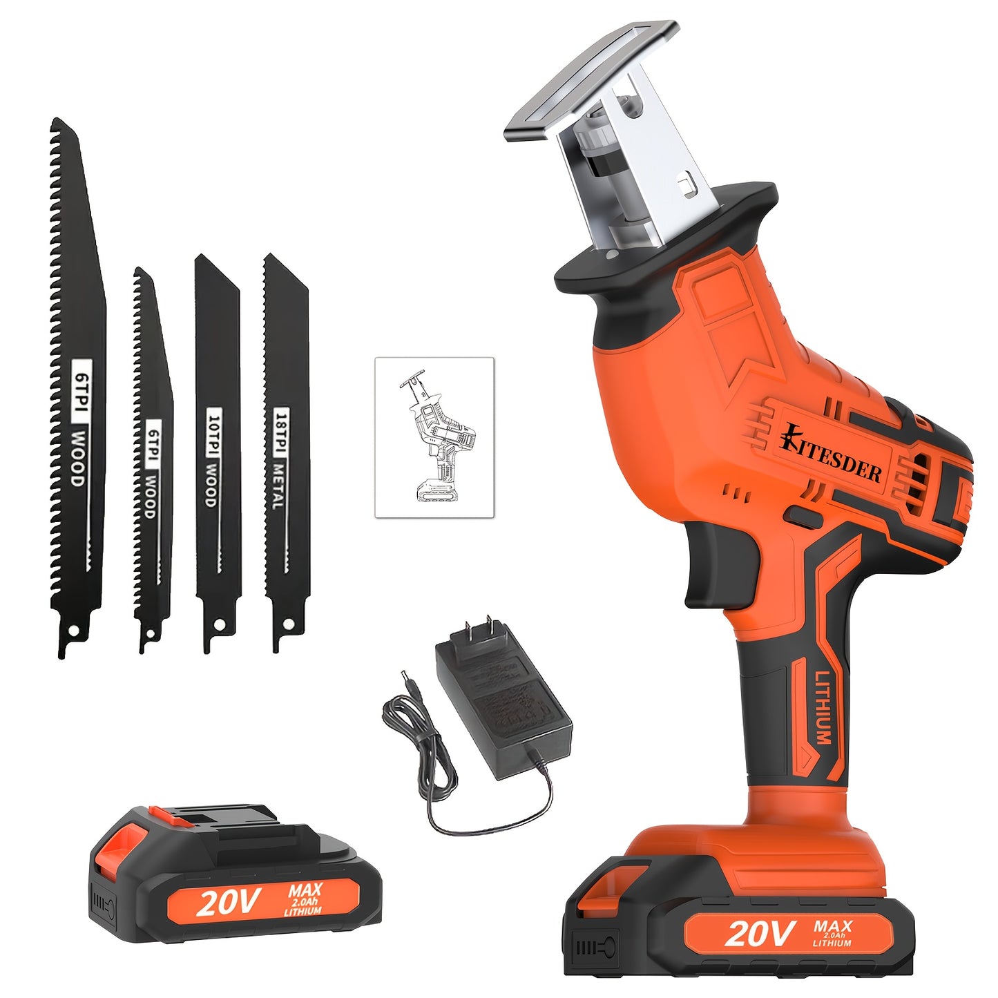 Reciprocating Saw with Battery 20V Cordless – Lightweight Handheld Power Saw for Cutting Metal, Wood, Plastic Pipes & Branches | Variable Speed, Multi-Purpose for Home Renovation & Outdoor Use