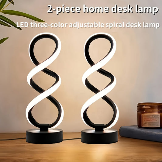 1/2pcs Spiral LED Table Lamp, Dimmable Modern Push Button Control Desk Light, 10 Adjustable Brightness, Metal Power Supply, Indoor Use for Bedroom, Living Room, Office, Home Decor, Perfect for Birthdays, Christmas, Valentine's, New Year Gift