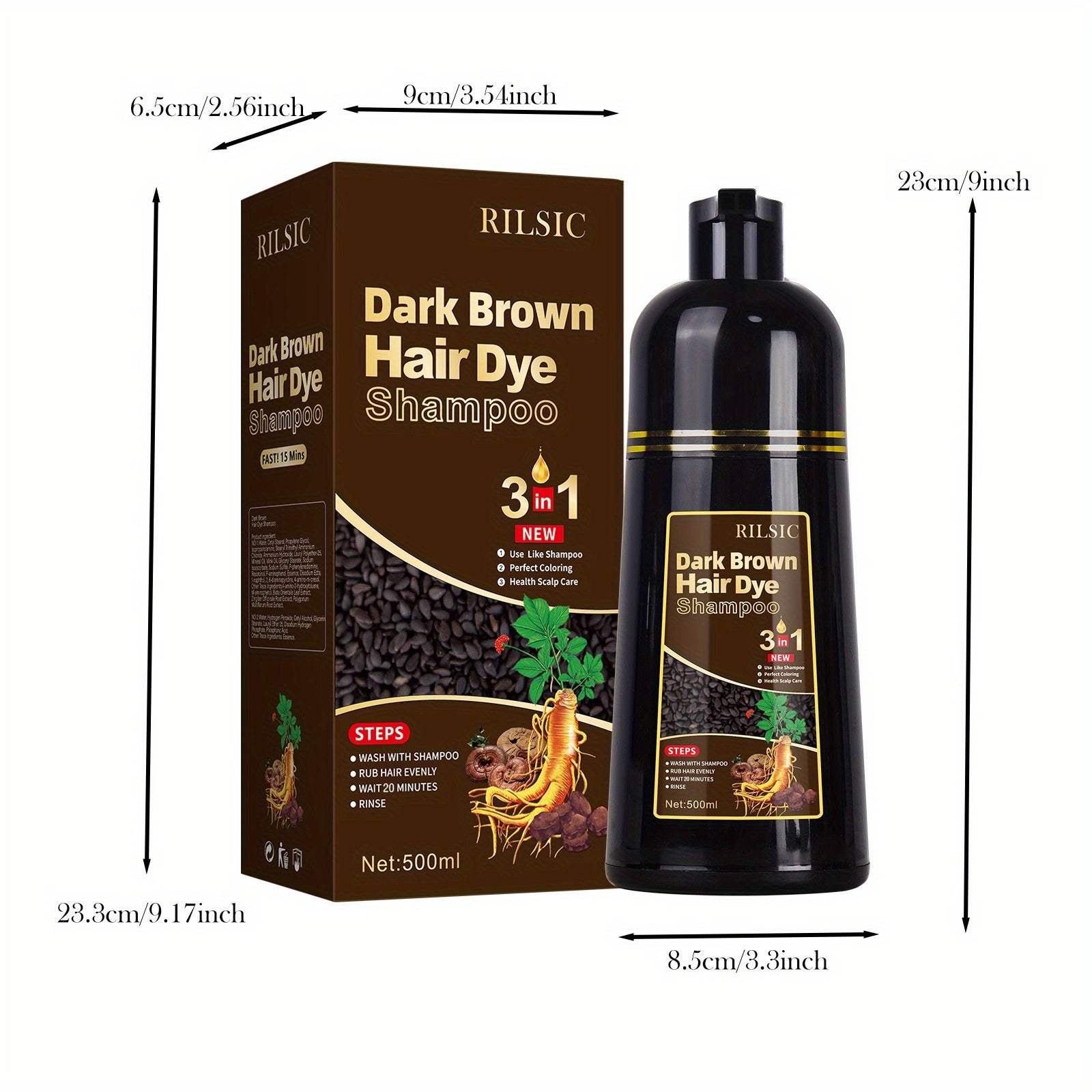 Hair Dye Shampoo for Grey Hair 3-Pack - Herbal Natural 3-in-1 Instant & Long-Lasting Gray Hair Coverage Shampoo for Men & Women, Plant Squalene Formula for All Hair Types
