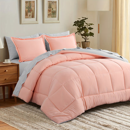 7pcs Reversible Bedding Set Soft Microfiber – Lightweight Breathable Comforter Flat Sheet Fitted Sheet & Pillowcases, All-Season Family Bedding Gift Set