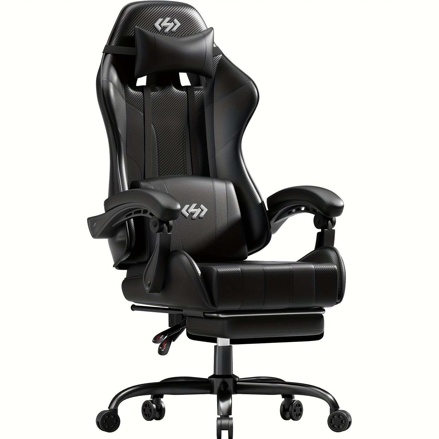 6-Point Support Gaming Chair with Pocket Springs and Adjustable Lumbar Headrest - 135 Degree Recline Faux Leather Office Gaming Seat Footrest Linkage Armrest 300 lb Canada