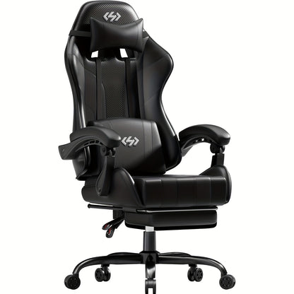 6-Point Support Gaming Chair with Pocket Springs and Adjustable Lumbar Headrest - 135 Degree Recline Faux Leather Office Gaming Seat Footrest Linkage Armrest 300 lb Canada