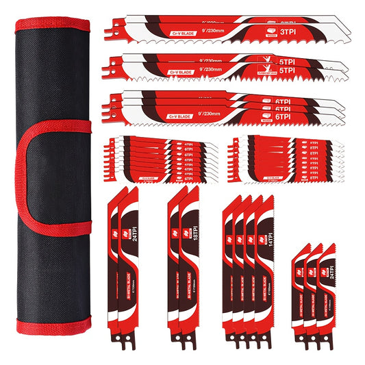 WPM 34pcs Reciprocating Saw Blades Set, Metal & Woodcutting Saw Blades, Saw Blades with Pouch.