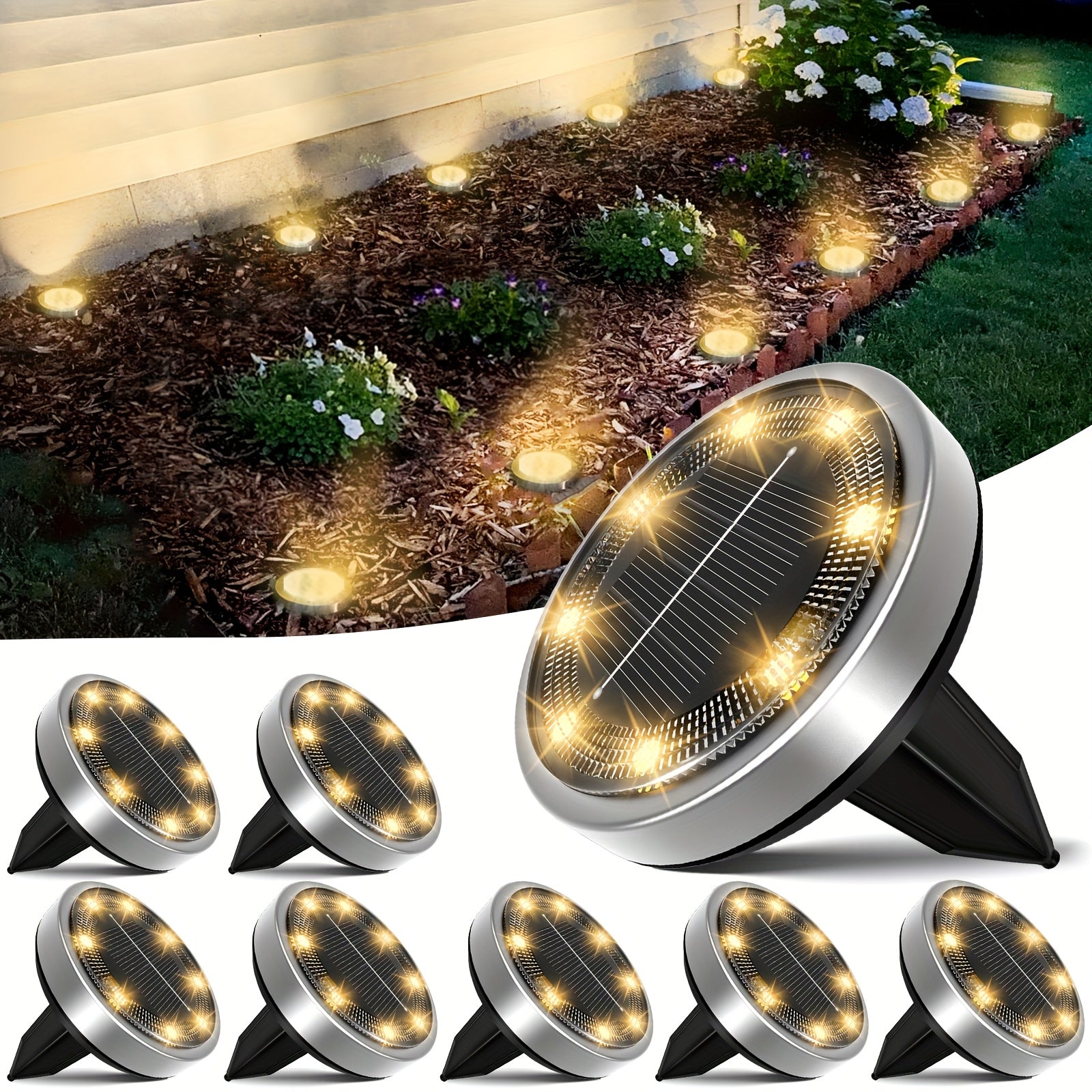 IP44 Solar In-Ground Lights 8 LED – Regular & Mini Versions, Auto On/Off, 4-20 Pack for Garden, Pathway, Driveway, Stairs, Deck & Swimming Pool | ShopVora CA