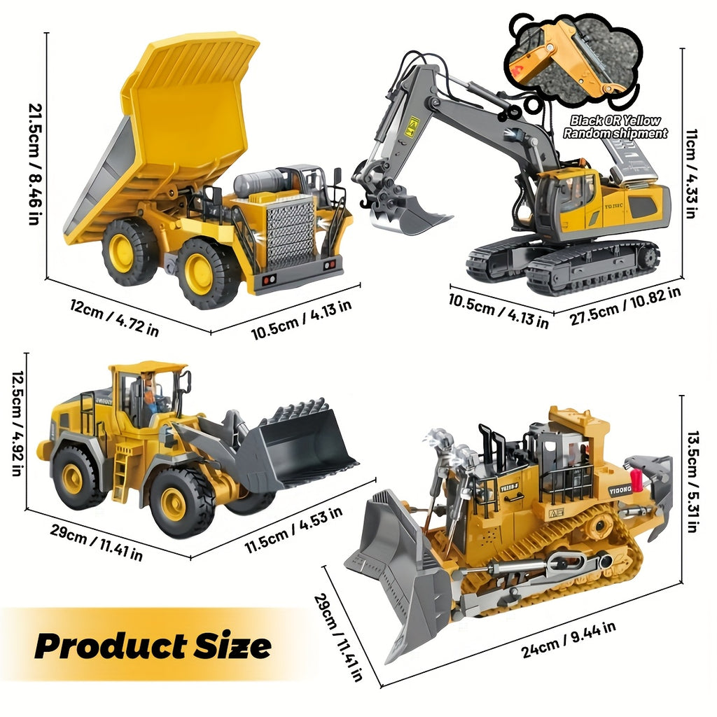 2pcs/3pcs/4pcs Set Remote Control Engineering Vehicle Set, 2.4G High-Tech 11-Channel Remote Control Excavator Dump Truck Bulldozer Alloy Plastic Engineering Vehicle Remote Control Construction Toy Car