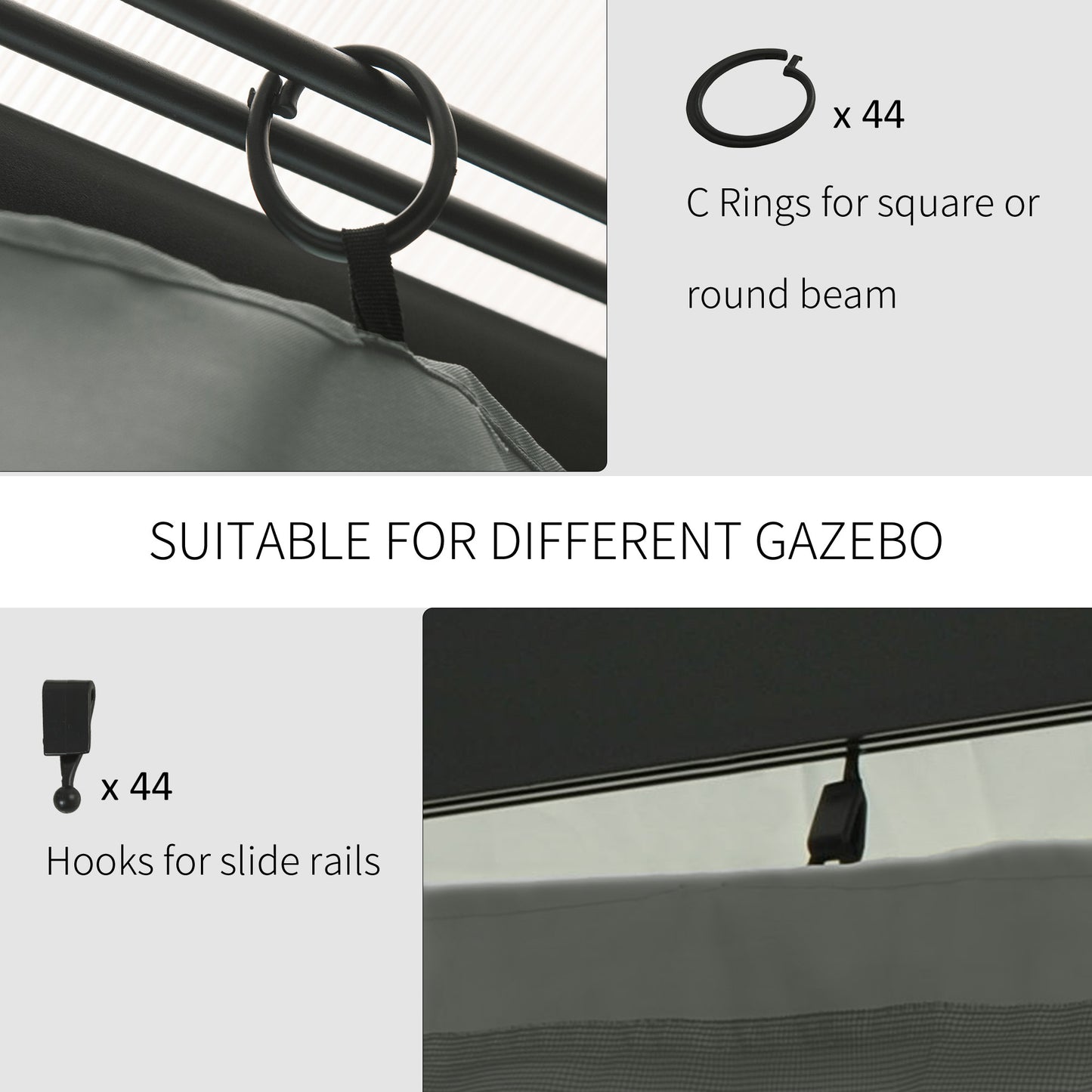 Gazebo Privacy Curtains 4-Panel with Zipper – Replacement Side Panels for 10’x12’ Gazebo or Pergola, Durable Polyester Fabric, Hooks & C-Rings Included, Wind & Sun Protection – Brown