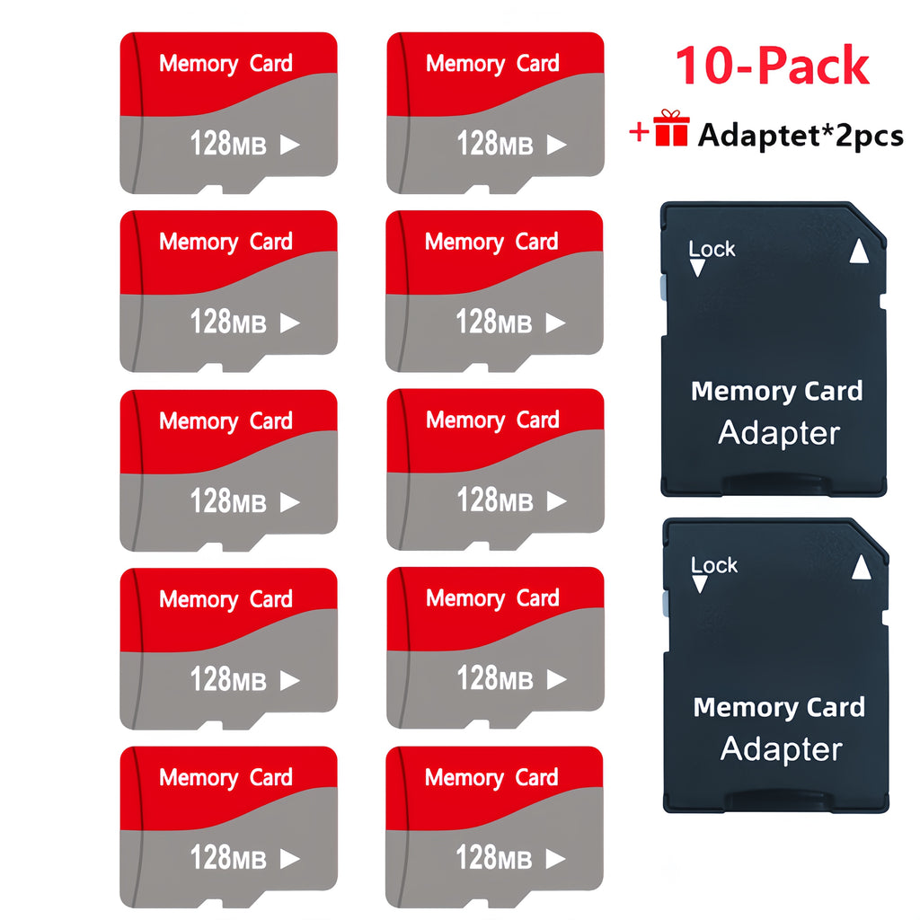 [10-Pack] TF Cards 128MB/256MB/512MB Flash Memory Cards High-Speed Transfer for Tablets, Smartphones, Dash Cameras, Cameras Includes 2 Adapters