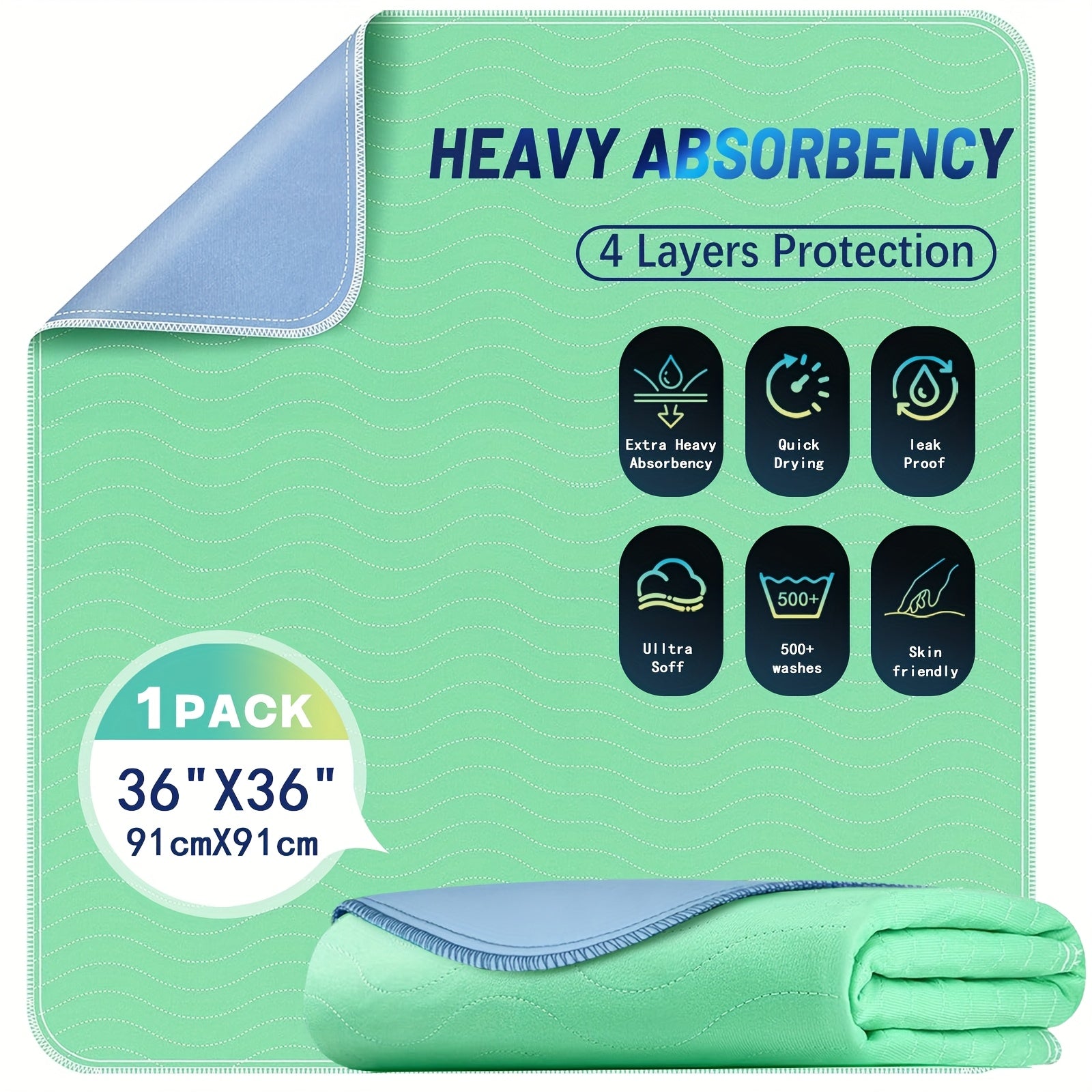 Washable Underpads 4-Pack 36"x36" Extra Heavy Absorbency – Waterproof Reusable Bed Pads for Adults, Seniors, Dogs & Diaper Changing, Quick-Dry Nursing Pads
