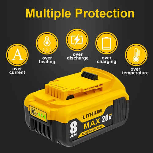 2-Pack 20V 8.0Ah Lithium Battery Replacement for 20V MAX XR - Compatible with DCB200 DCB204 DCB205 DCB206 DCB201 DCB203 DCB181 DCB180, DCD DCF DCG Series Power Tools Battery