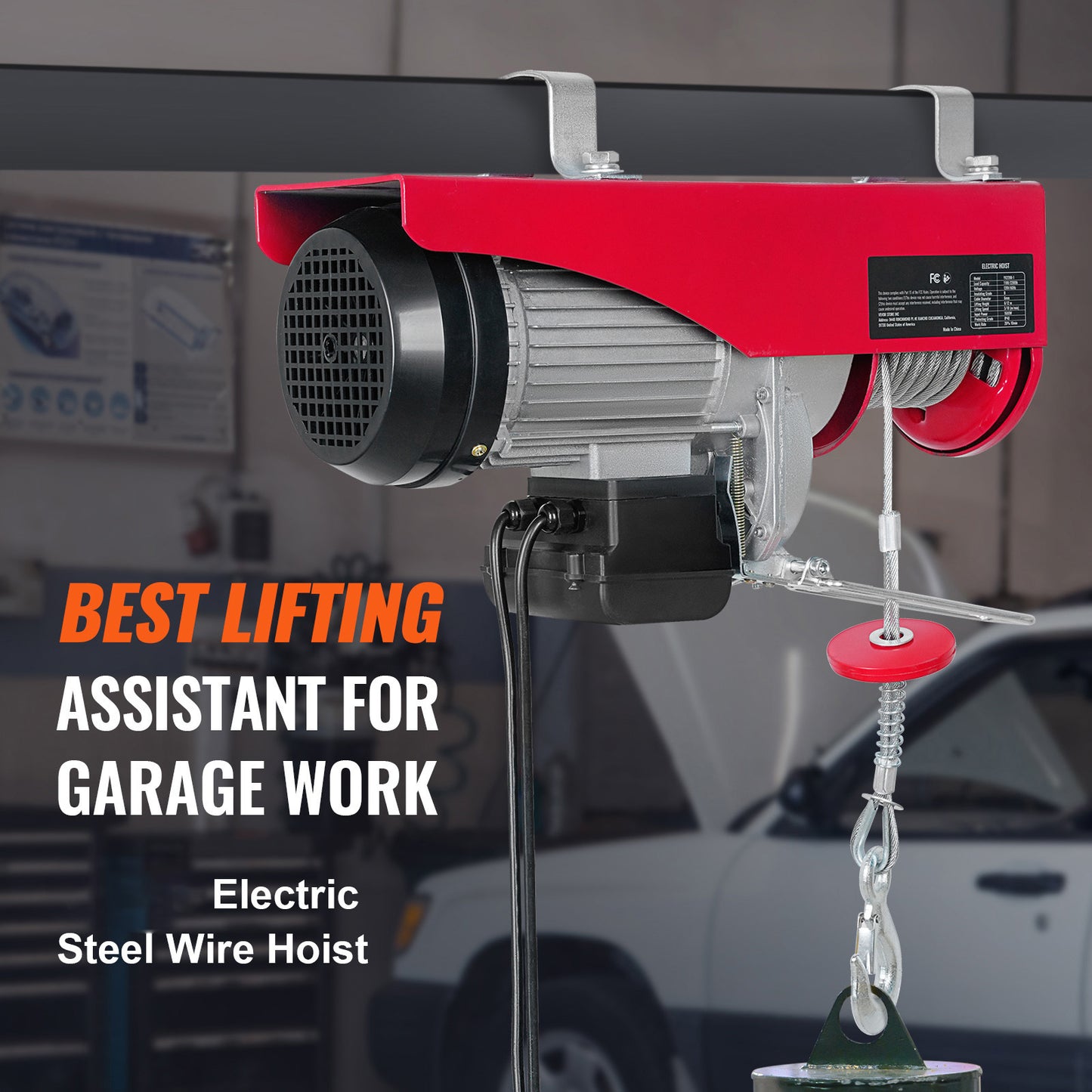 Electric Hoist 440–2200 lbs Lifting Capacity – Steel Wire Winch, Pure Copper Motor, 14ft Wired Remote Control, 40ft Cable, for Garage, Warehouse & Factory | ShopVora CA