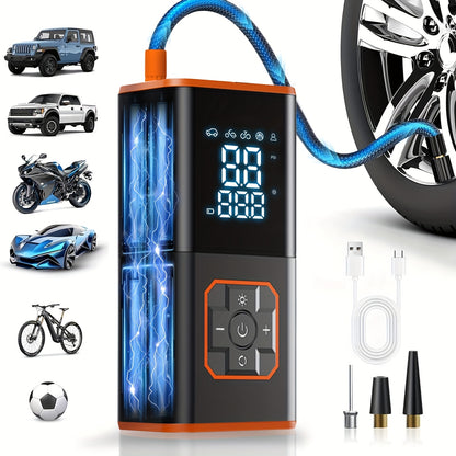 Cordless Tire Inflator 150 PSI Rechargeable 6000mAh with LCD Display, Auto Shut-Off & LED – 3x Faster Inflation for Cars, Bikes & Motorcycles