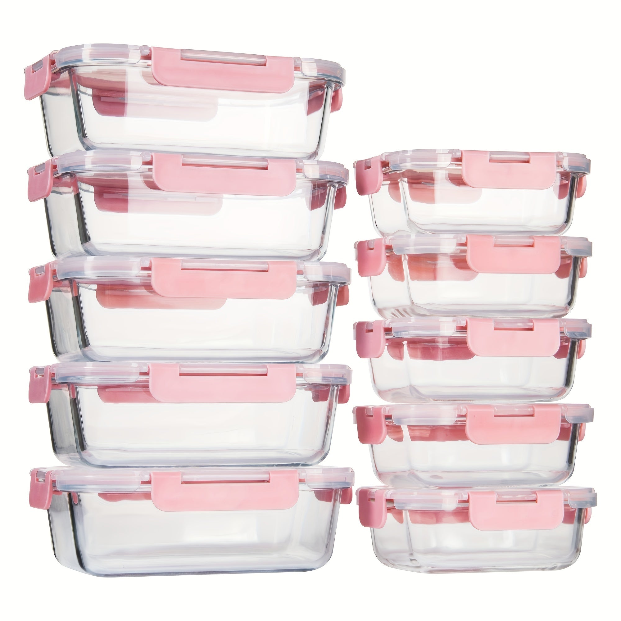 10/12 Pack (10/12containers+10/12lids) High Borosilicate Glass Food Storage Containers Set, Glass Food Meal Prep Containers With Leakproof Airtight Lids, Perfect For Lunch, On The Go, Leftover, Kitchen Pantry Organizers And Storage