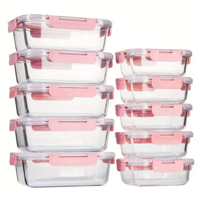 Borosilicate Glass Food Storage Containers Set 10/12 Pack with Leakproof Airtight Lids – Meal Prep, Lunch, Leftovers, Kitchen Pantry Organizer