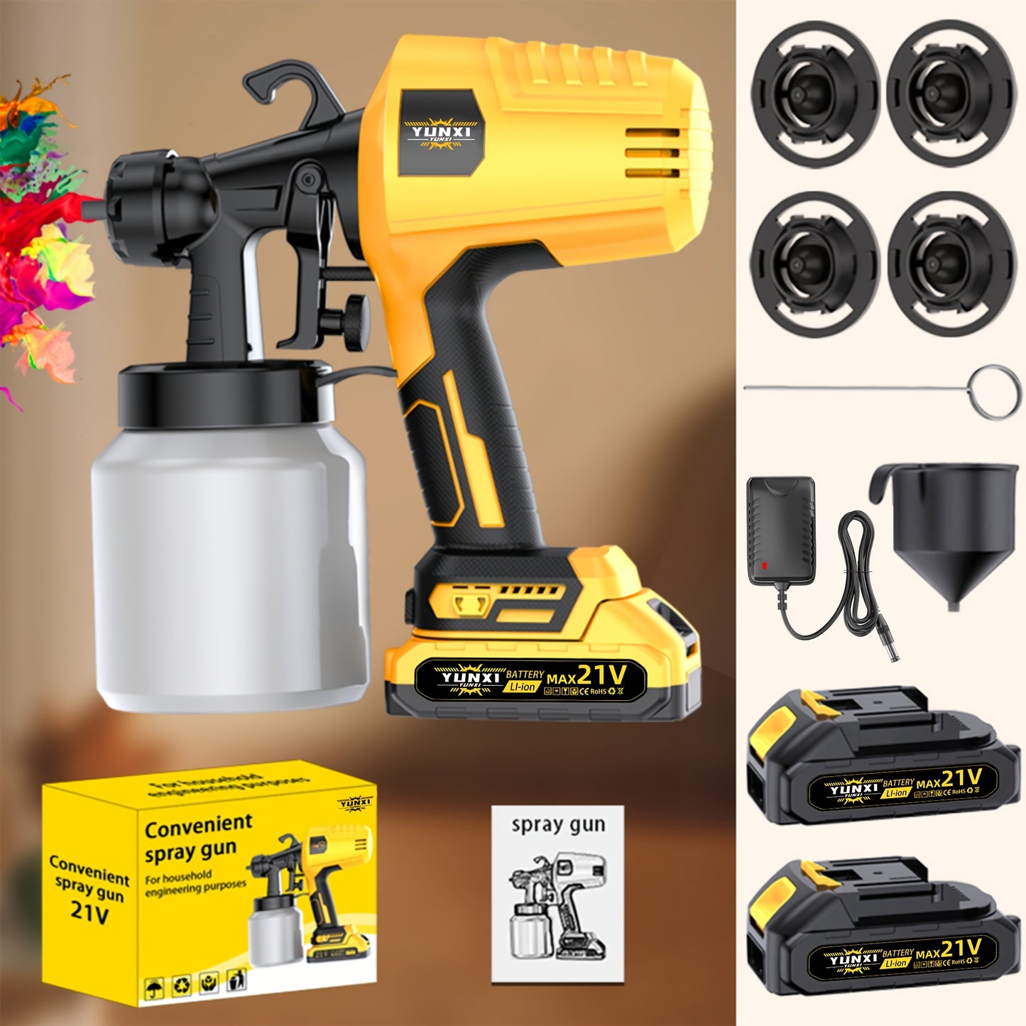 Paint Sprayer Cordless Airless – Rechargeable Lithium Battery Electric Spray Gun with Multiple Modes, Easy Clean, for House Walls, Wood Furniture & Fences | Indoor & Outdoor Painting Tool, Gift for Men